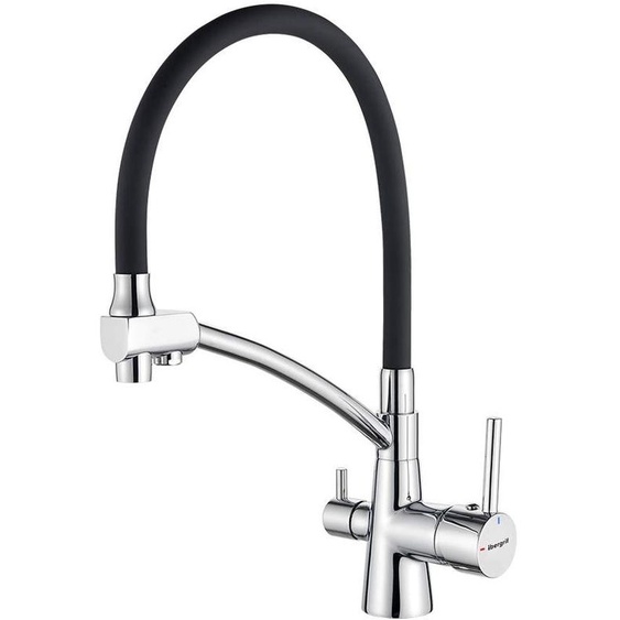Robinet de cuisine à 3 voies, pivotant à 360°, avec 2 leviers, en laiton, finition chrome/noir