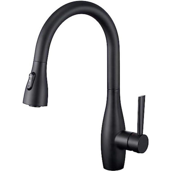 Robinet de cuisine à fixation murale avec bec supérieur et bec inférieur - noir, métal