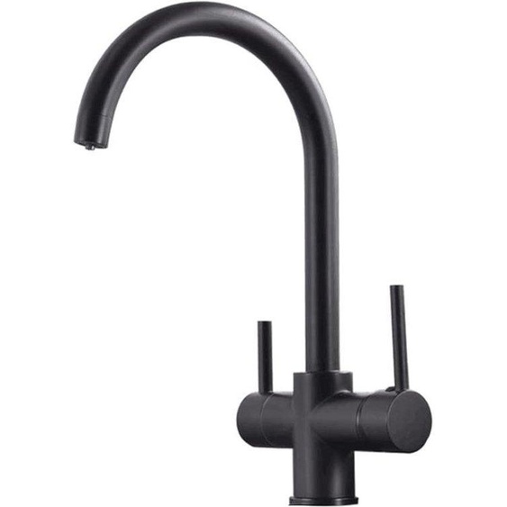 Robinet de cuisine à trois voies, robinet 3-en-1 pour filtre à eau, robinet à trois voies, robinet à deux poignées, robinet de cuisine, noir