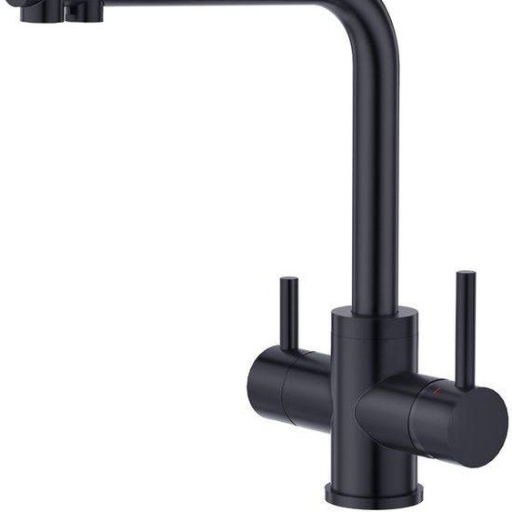 Robinet de cuisine à trois voies, robinet de cuisine pivotant à 360°, robinet mélangeur 3-en-1 pour système dosmose inverse, robinet de cuisine pour eau potable à double levier, robinet de cuisine en acier inoxydable, noir mat