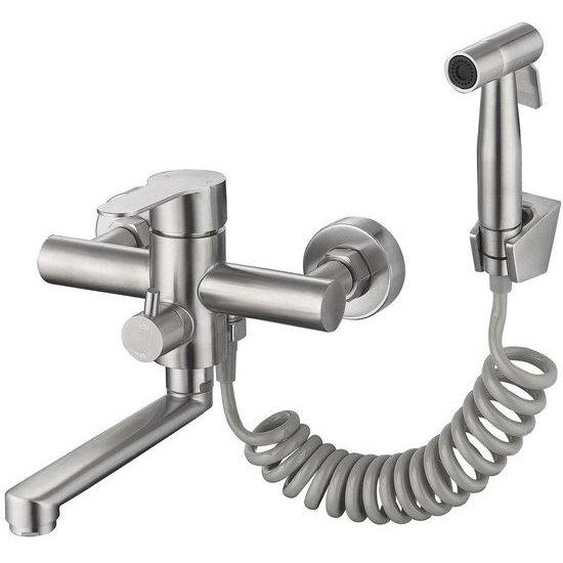 Robinet de cuisine avec douchette et 2 types de jets, pivotant à 360°, corps court en acier inoxydable de 18 cm, robinet de cuisine avec fonction évier