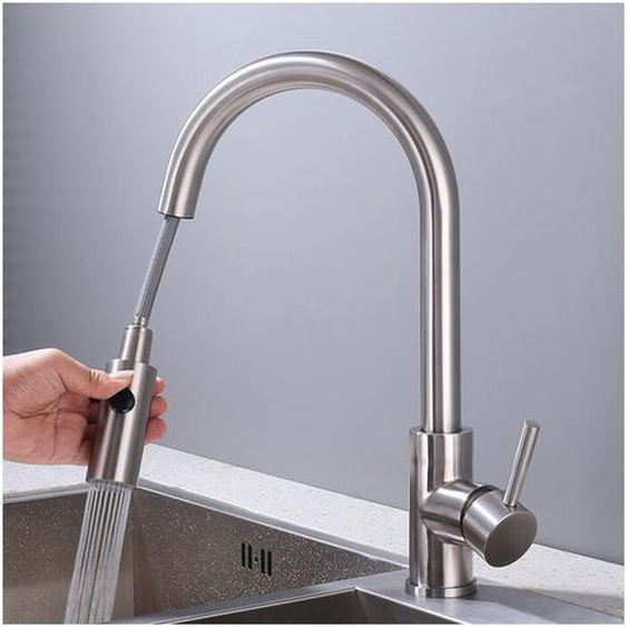 Robinet de Cuisine avec Douchette Extractible Mitigeur Cuisine Bec Rotatif Mitigeur dÉvier en Acier Nickel Brossé