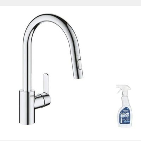 Robinet de cuisine avec douchette Feel chromé + nettoyant GrohClean