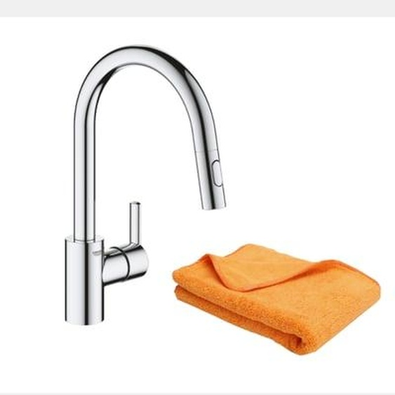 Robinet de cuisine avec douchette Feel chromé Quickfix + microfibre