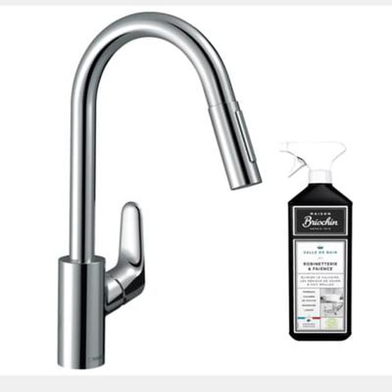 Robinet de cuisine avec douchette Focus M41 240 2 jets chromé + nettoyant Briochin