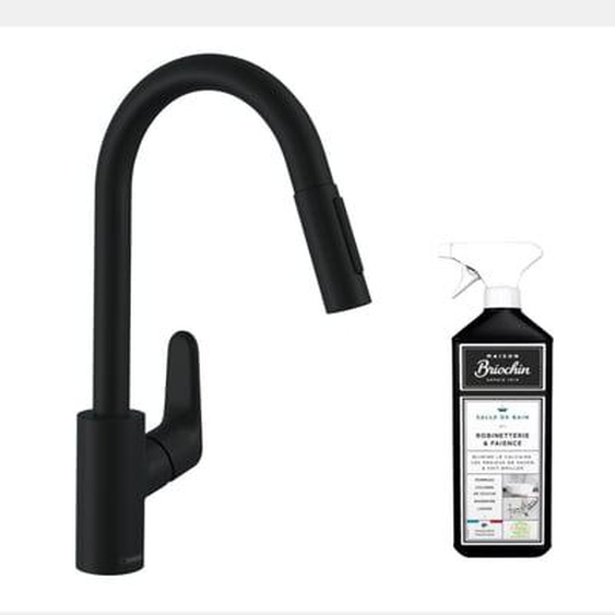 Robinet de cuisine avec douchette Focus M41 240 2 jets noir mat + nettoyant Briochin