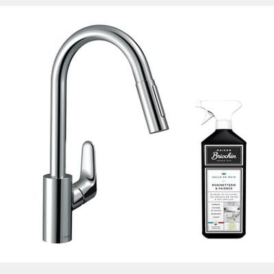 Robinet de cuisine avec douchette Focus M41 240 sBox 2 jets chromé + nettoyant Briochin