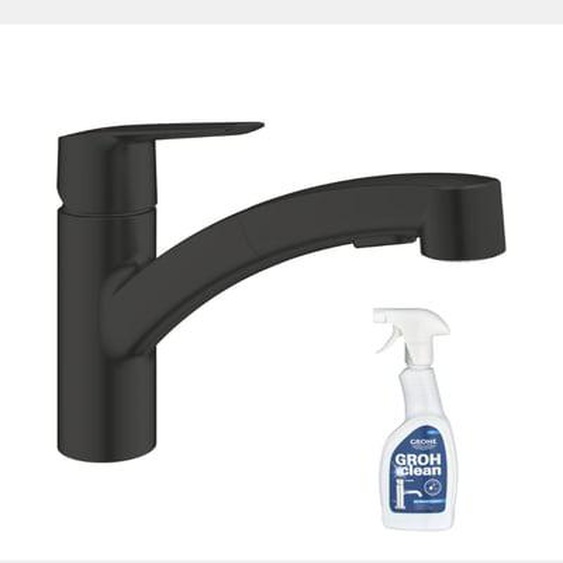 Robinet de cuisine avec douchette Start noir mat + nettoyant GrohClean