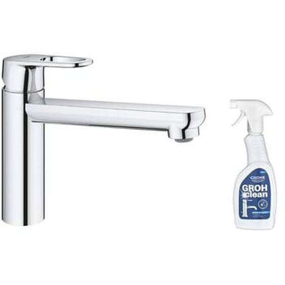 Robinet de cuisine bec médium Start Flow Quickfix chromé + nettoyant GrohClean