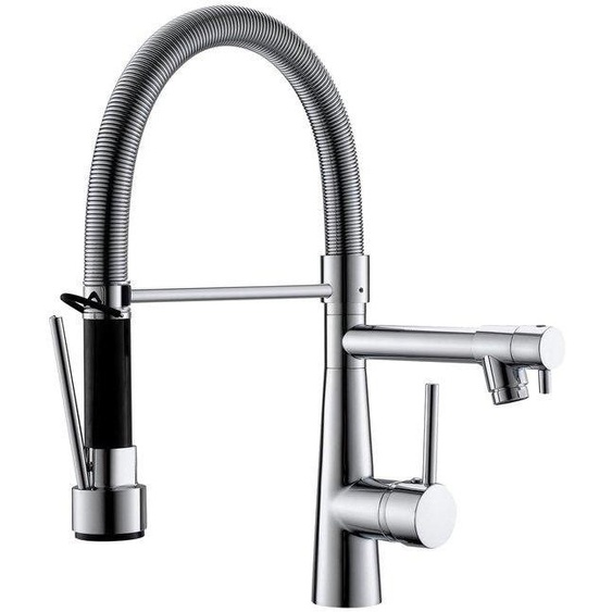 Robinet de cuisine chromé avec douchette pivotante, becs verrouillables, rotation à 360 degrés, extractible