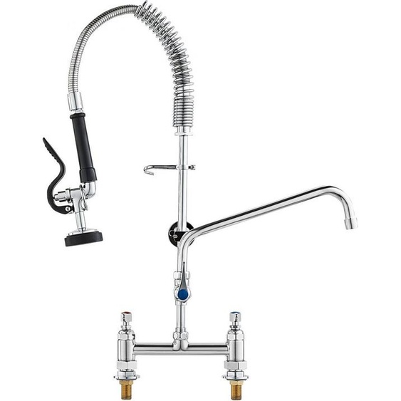 Robinet de cuisine commercial avec douchette extractible pour pré-évier - hauteur 66 cm - centre 203 mm - bec pivotant 305 mm - robinet dévier de cuisine en laiton à monter sur le dessus - pour évier 1/2/3 compartiments - argenté