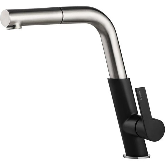 Robinet de cuisine design SILIA-30 noir/chrome avec bec rectangulaire