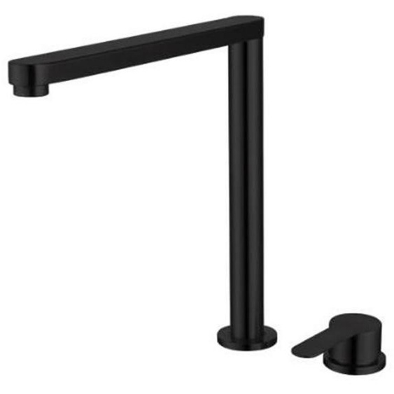 Robinet de cuisine en acier inoxydable, 2 trous, pivotant, pour eau froide et chaude