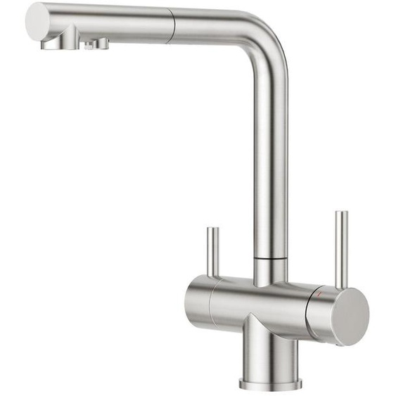 Robinet de cuisine en acier inoxydable à 3 voies, avec douchette et robinet pour leau filtrée