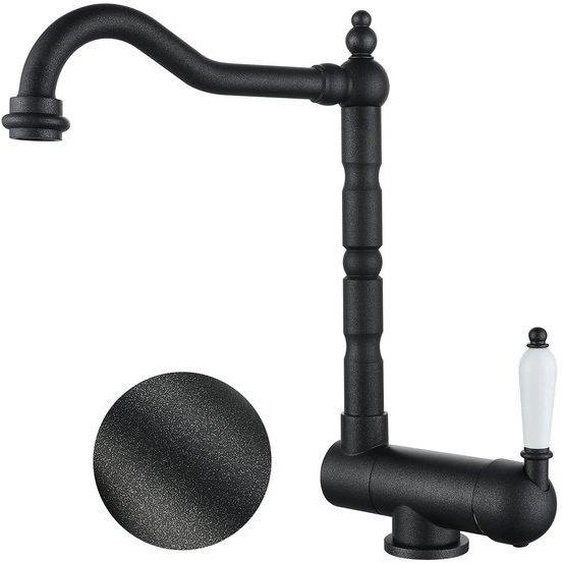 Robinet de cuisine en laiton, orientable à 180°, pivotant à 360°, noir mat