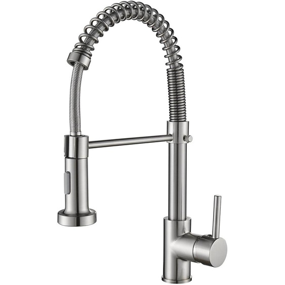 Robinet de cuisine, extractible, 2 modes, finition nickel brossé, mitigeur à levier unique