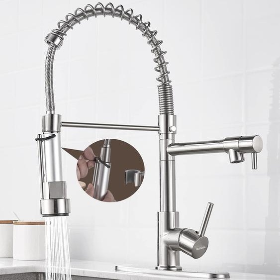 Robinet de cuisine, finition brossée, pivotant à 360°, avec douchette extractible, 2 fonctions