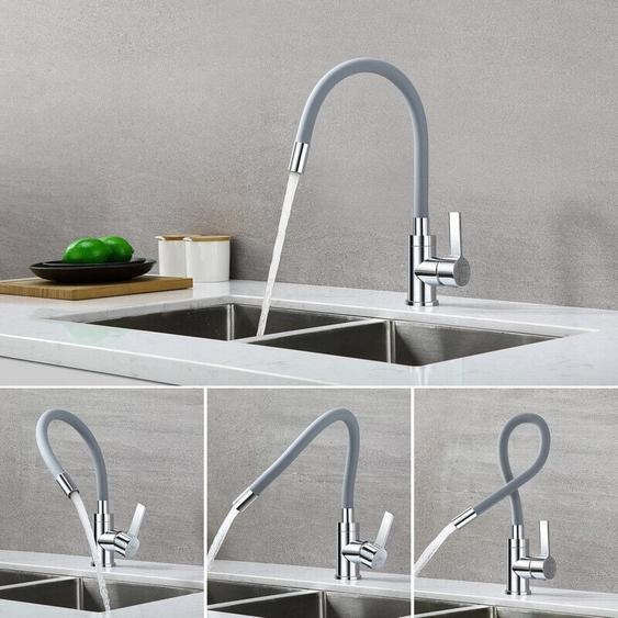 Robinet de Cuisine Flexible Bec Haut Orientable Librement Mitigeur Évier Laiton Chromé Robinet Evier Monotrou à Eau Chaude et Froide Gris - Auralum