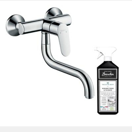Robinet de cuisine mural Focus M41 chromé + nettoyant Briochin