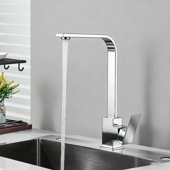 Robinet de Cuisine Nickel Brossé Mitigeur Monocommande Pivotant à 360° Bec Forme de L,en Acier Inoxydable