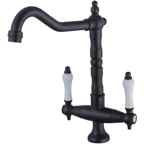 Robinet de cuisine noir, à deux poignées, pivotant à 360°, en laiton, pour haute pression, style rétro