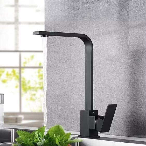 Onyzpily - Mitigeur de Cuisine Mitigeur Monocommande Pivotant à 360° Bec Forme de L,en Acier Inoxydable, Noir