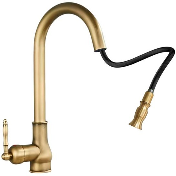 Robinet de cuisine rétro, extractible, pivotant à 360°, en bronze, à arc haut