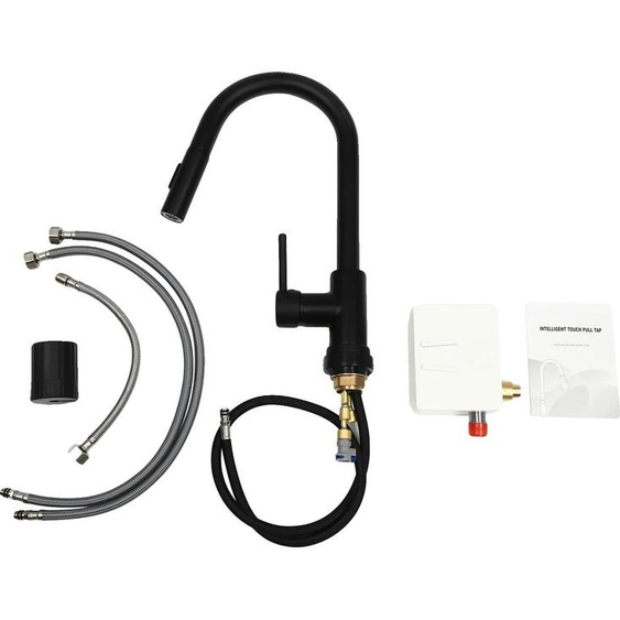 Robinet de cuisine, Touch-Sensor, bec extractible, noir