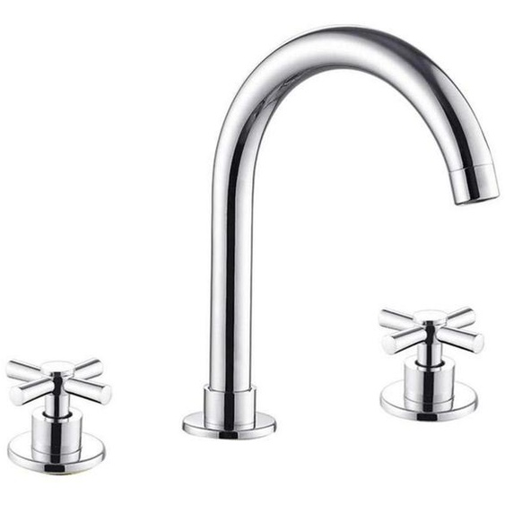 Robinet de lavabo, 3 trous, en laiton, à double levier, chromé