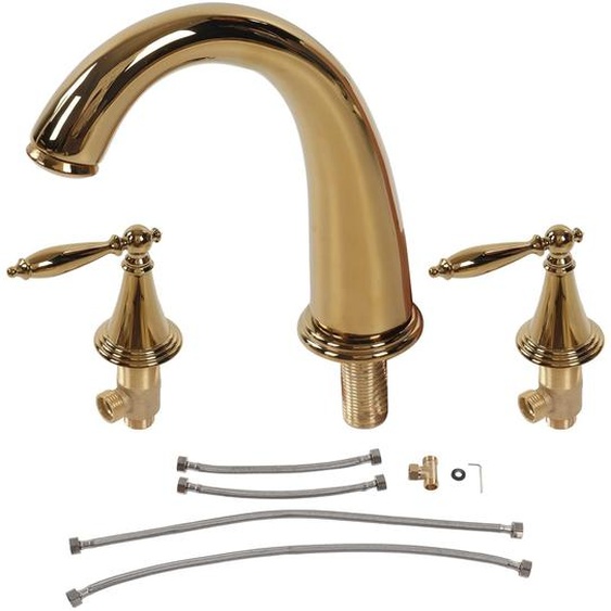 Robinet de lavabo à 3 trous, à deux leviers, en laiton, finition dorée