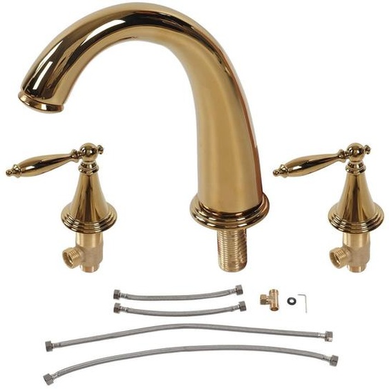 Robinet de lavabo à 3 trous avec 2 leviers en forme de croix pour leau chaude et leau froide, finition dorée