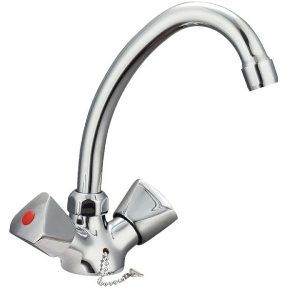 Robinet de lavabo à deux leviers, chromé, avec mécanisme de vidange
