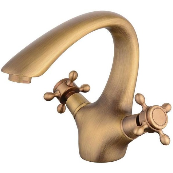 Robinet de lavabo à deux leviers, style antique et rétro, en laiton brossé