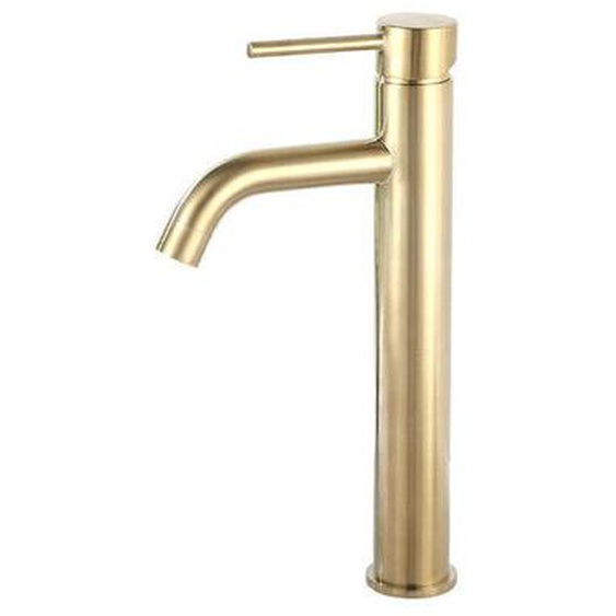REA - Robinet de lavabo à levier unique, robinet de lavabo au design créatif moderne, robinet monotrou brillant, or brossé, laiton massif (2 tuyaux