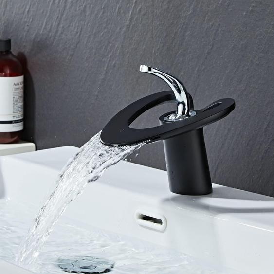 Robinet de lavabo cascade, mitigeur à levier unique, laiton, blanc, pour un trou