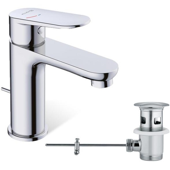 Robinet de lavabo, chromé, hauteur du bec de 95 mm, à un trou, avec bonde à tiroir