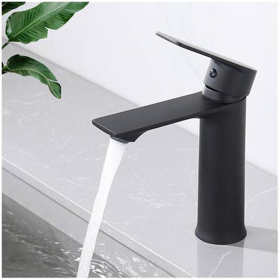Robinet de Lavabo Noir Mitigeur Salle de Bain Monotrou Mélangeur leau Chaude et Froide pour Salle de Bain en Acier Inox