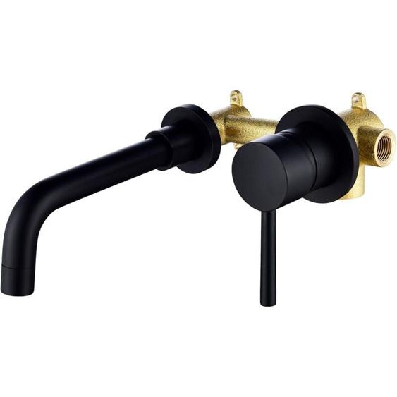 Litzee - robinet de peinture en laiton noir, mélangeur de salle de bain mural, robinets de lavabo muraux, robinet de lavabo mural pour salle de bain