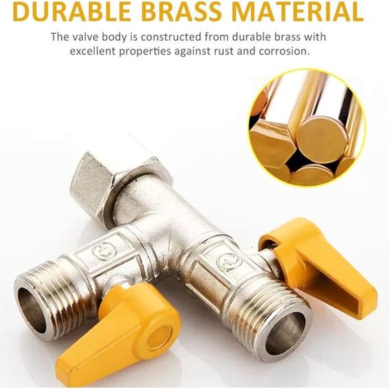 Robinet inverseur de bras de douche en laiton, robinet inverseur de douche G1/2 RV 3-Way By-Pass Valve Replacement, Universal T-Adapter Valve for Bathroom, Toilet, Kitchen