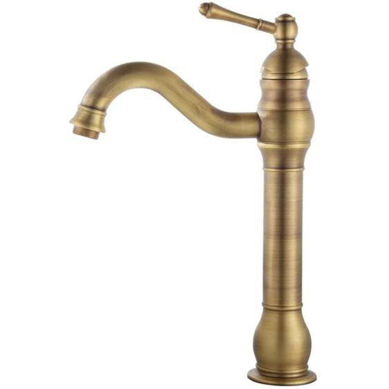 Robinet Salle de Bain Rétro Laiton Haut, Antique Mitigeur Lavabo Vasque avec bec Hauteur 220 mm, Pivotant à 360°Mitigeur Vasque Salle de Bain,