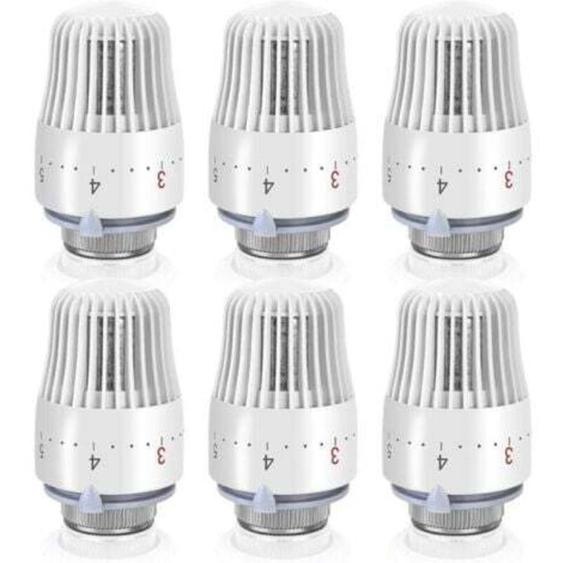 Robinet Thermostatique Radiateur: 6 Pièces Tête Thermostatique Radiateur, Thermostat Radiateur, Thermostat M30 X 1,5, Blanche