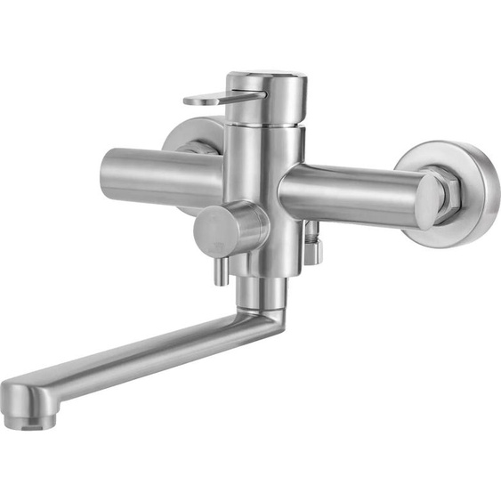 Robinetterie de cuisine, montage mural, acier inoxydable, argent, G1/2