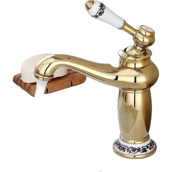 Robinetterie de lavabo, construction en laiton et céramique, esthétique vintage, doré, G3/8
