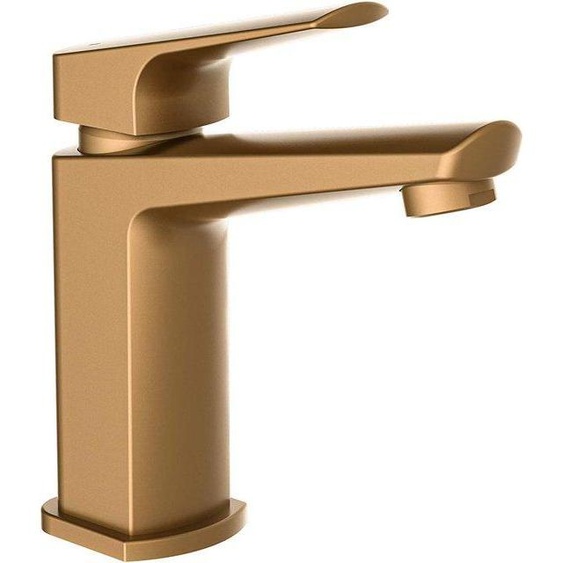 Robinetterie de salle de bains avec vidage, dorée, en métal, 16 cm