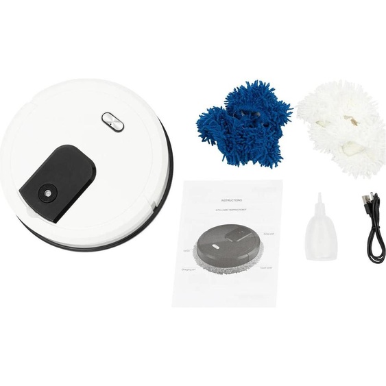 Robot aspirateur avec fonction balayage - Robot de nettoyage automatique - Humide/Sec, Recharge USB, Pour poils danimaux, sols & tapis - Blanc