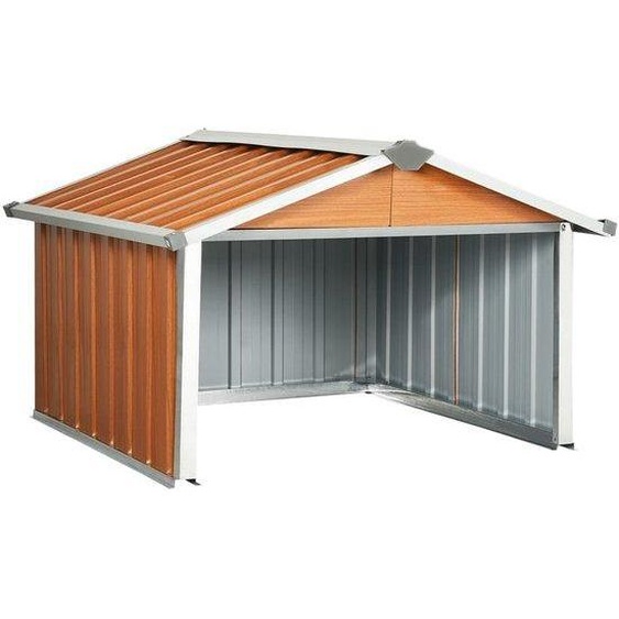 Robot de garage - 92 x 97 x 63 cm - Finition bois brun - Structure en acier blindé - Toit résistant aux intempéries - Protection universelle pour tondeuse à gazon - Sans entretien