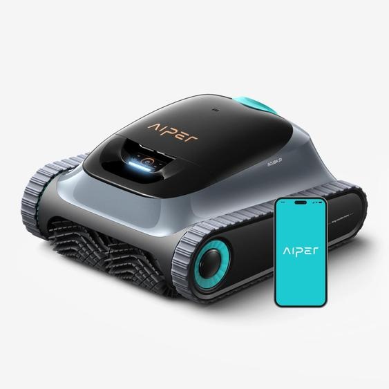 Robot de piscine reconditionné - Scuba S1 - Pour piscines encastrées - Nettoyage du fond et des parois - Nettoyage de la ligne deau - Puissance daspiration de 4200 gallons par heure - Étanchéité IPX8 - Noir