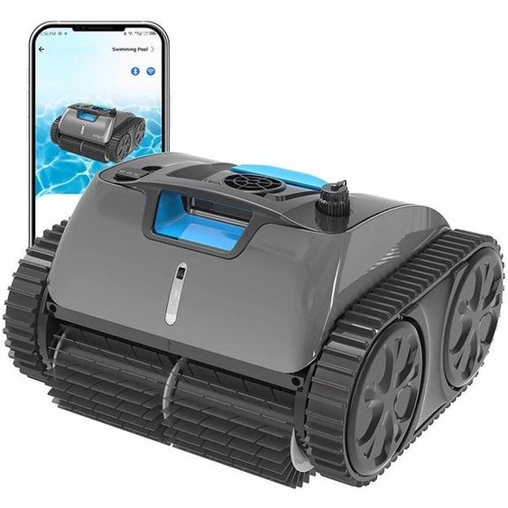 Robot de piscine - Sans fil - Navigation intelligente - Capacité à grimper sur les parois - Autonomie de 120 minutes - Batterie de 4600 mAh - Gris