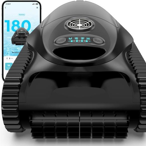 Robot de piscine sans fil - Puissance daspiration de 4200 gallons par heure - Autonomie de la batterie de 170 minutes - Dimensions : 37x36x24 cm - Couleur : transparent et noir - Convient pour le nettoyage du fond et des parois
