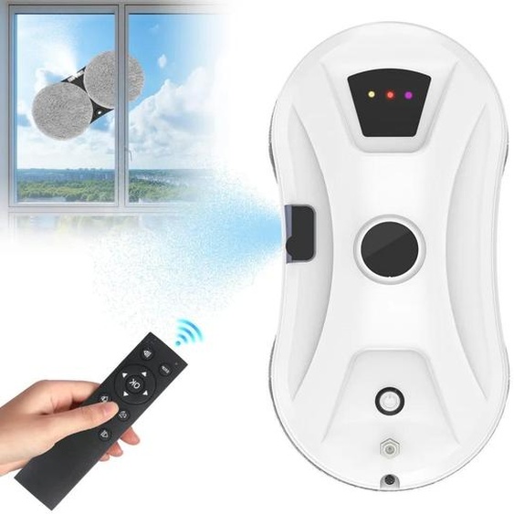 Robot nettoyeur de vitres - Nettoyeur de vitres automatique - Puissance daspiration de 5600 Pa - Navigation intelligente - Protection anti-chute et anti-coupure de courant - Pour les grandes fenêtres et les murs de verre - Télécommande, tension 220-240V